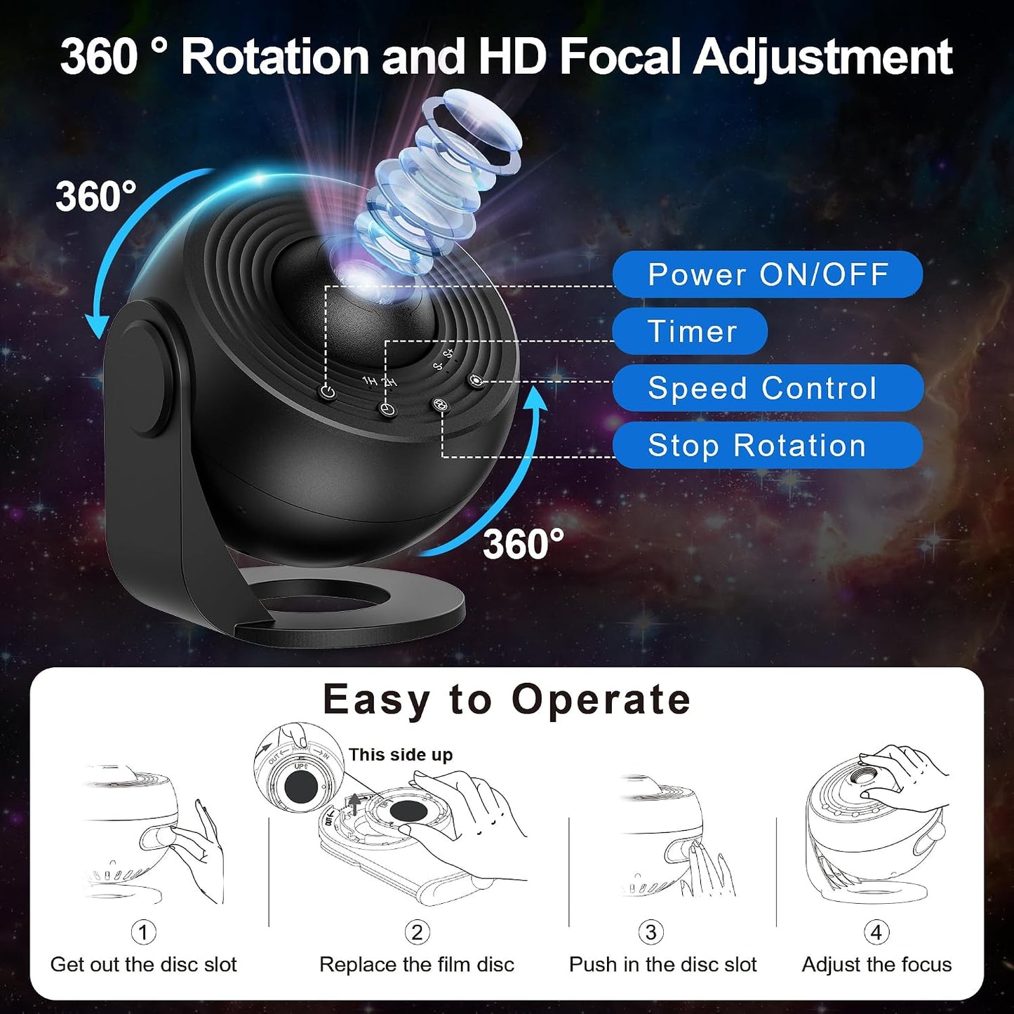 Upgrade Sternenhimmel Projektor, Galaxy Projector Lamp with 13 Planet Discs, LED Sternenhimmel Mit Timer, Planetarium Projector for Room Decor, Sternenprojektor Für Kinder Erwachsene-Sch.
