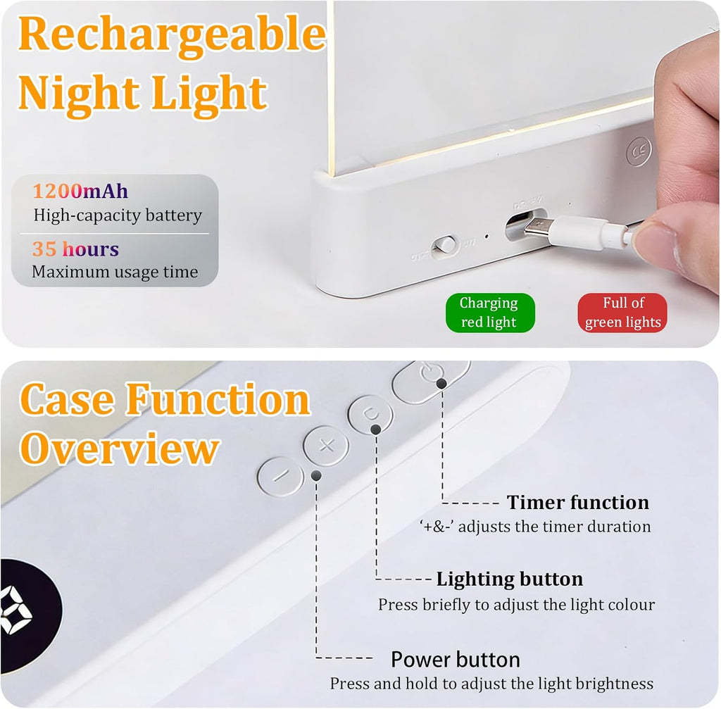 LED Buchlampe Dimmbar mit Timer – 3 Lichtfarben, USB Wiederaufladbar, Flache Leseleuchte fürs Bett